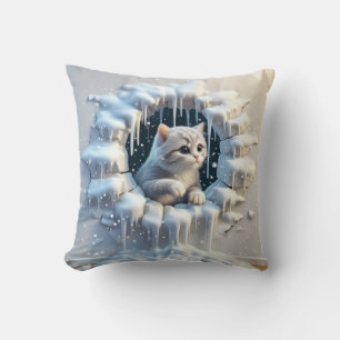 Een Schattige kat in een sneeuwrijke schuilplaats Kussen