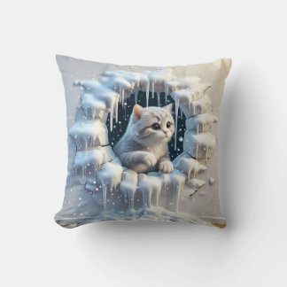 Een Schattige kat in een sneeuwrijke schuilplaats Kussen