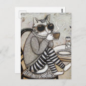 Een Schattige kat met een koffie encaustic Briefkaart (Voorkant / Achterkant)