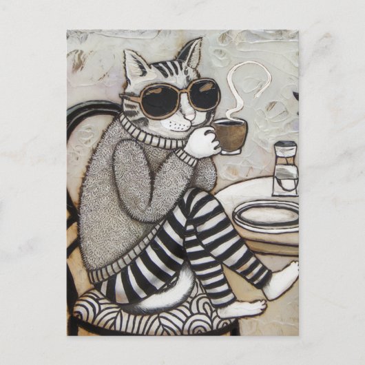 Een Schattige kat met een koffie encaustic Briefkaart (Voorkant)