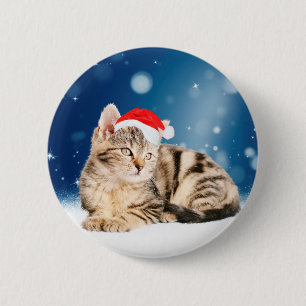 Een schattige kat met een rode kerstman hoed Kerst Ronde Button 5,7 Cm