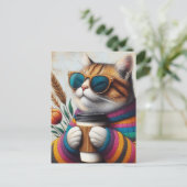 Een Schattige kat met koffie Briefkaart (Staand voorkant)