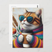 Een Schattige kat met koffie Briefkaart (Voorkant / Achterkant)
