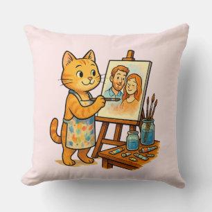 Een schattige kat schildert een portret van zijn f kussen