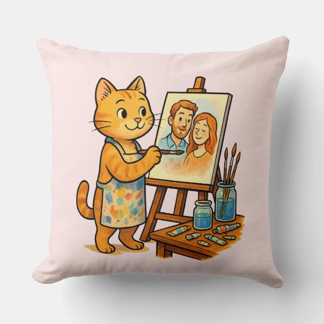 Een schattige kat schildert een portret van zijn f kussen (Voorkant)