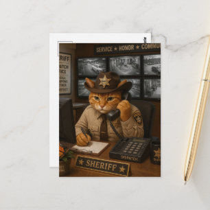 Een schattige kat sheriff in de dispatch office briefkaart