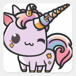 Een schattige kawaii-eenhoornsticker vierkante sticker