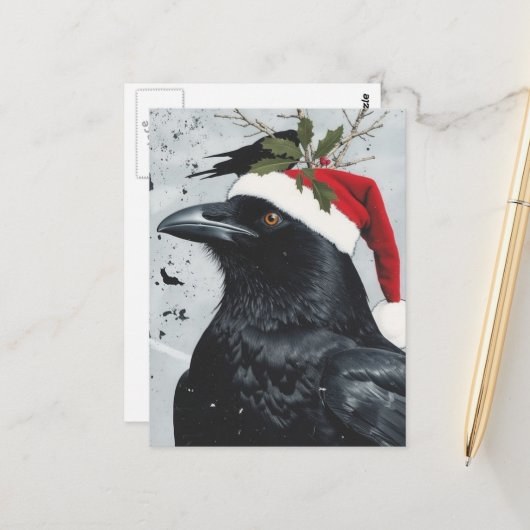 Een schattige kerst raaf briefkaart (Voorkant / Achterkant in situ)