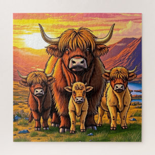 Een schattige koe familie. legpuzzel