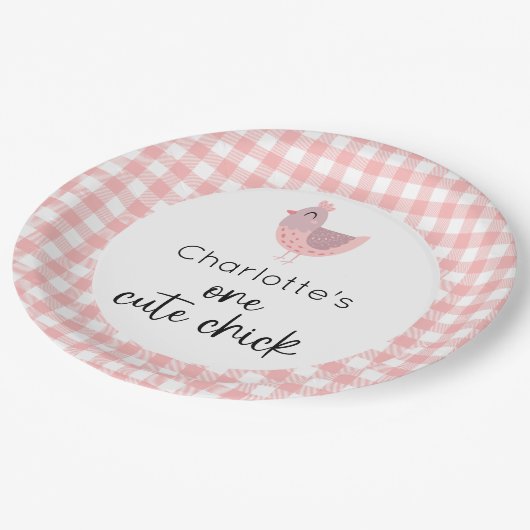 Een Schattige kuiken 1e verjaardag Papieren Bordje (Gekanteld)