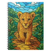 Een schattige leeuwenwelp wandelen, glas-in-lood d