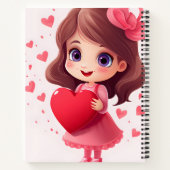 Een Schattige meisje met een rood hart Notitieboek (Achterkant)