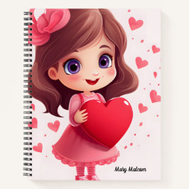 Een Schattige meisje met een rood hart Notitieboek
