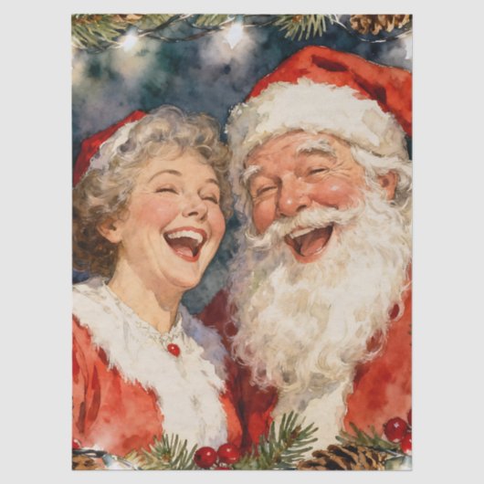 Een schattige meneer en mevrouw Kerstman Kerstmis Tissuepapier (Voorkant)