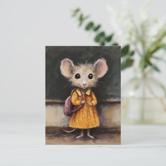 Een Schattige muis op haar eerste schooldag Briefkaart (Staand voorkant)