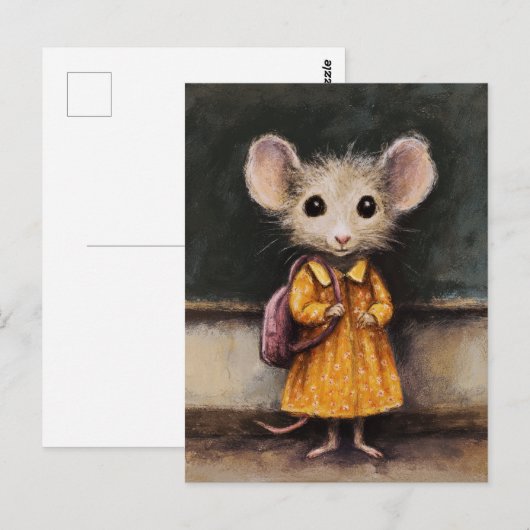 Een Schattige muis op haar eerste schooldag Briefkaart (Voorkant / Achterkant)
