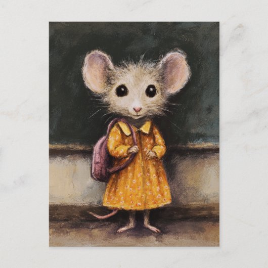 Een Schattige muis op haar eerste schooldag Briefkaart (Voorkant)