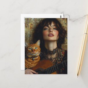 Een schattige musicus en haar gember kat briefkaart