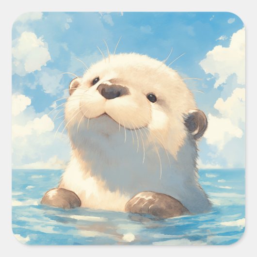 Een Schattige Otter Waterig Wonderland Vierkante Sticker (Voorkant)