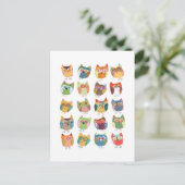 Een schattige Owl postkaart, kleurrijke uilen, oud Briefkaart (Staand voorkant)