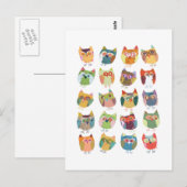 Een schattige Owl postkaart, kleurrijke uilen, oud Briefkaart (Voorkant / Achterkant)