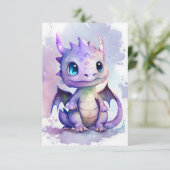 Een schattige paarse baby draak in waterverf kunst bedankkaart (Staand voorkant)