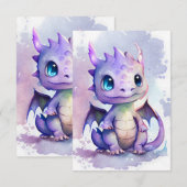 Een schattige paarse baby draak in waterverf kunst bedankkaart (Voorkant / Achterkant)