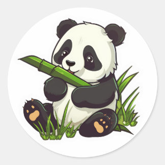 Een schattige panda eet bamboe-sticker ronde sticker
