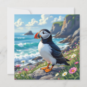 Een schattige papegaaiduiker op de zeekust Blank Notitiekaartje
