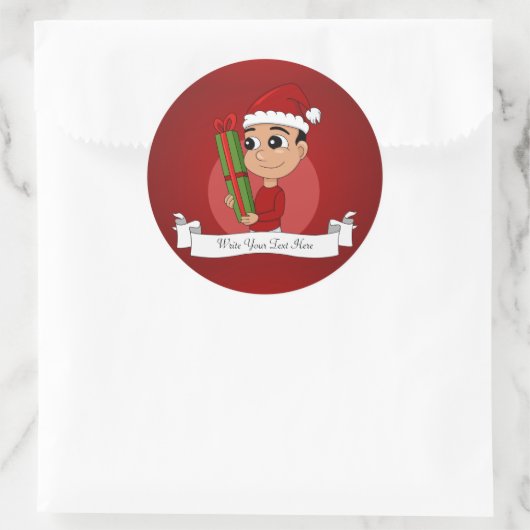 Een schattige peuter met een kerstcadeau ronde sticker (Tas)