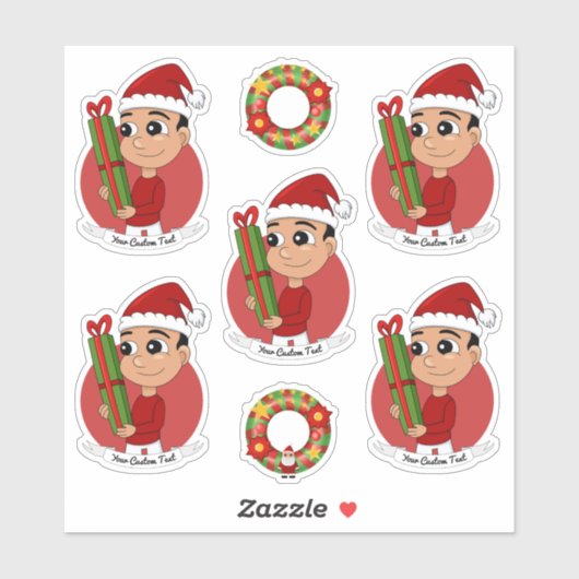 Een schattige peuter met een kerstcadeau sticker (Vel)