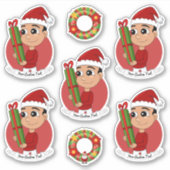 Een schattige peuter met een kerstcadeau sticker (Voorkant)