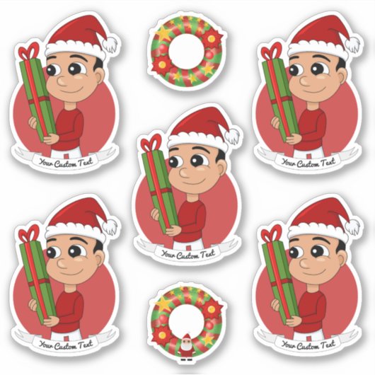 Een schattige peuter met een kerstcadeau sticker (Voorkant)