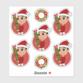 Een schattige peuter met een kerstcadeau sticker (Vel)
