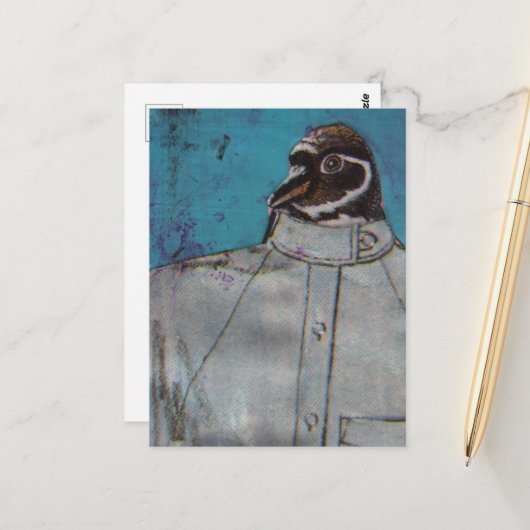 Een schattige pinguïn vogel in een pak briefkaart (Voorkant / Achterkant in situ)