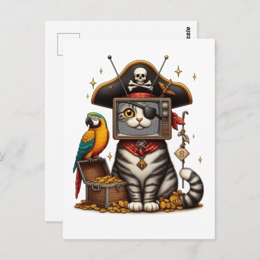 Een schattige Pirate Cat met TV op het hoofd Briefkaart (Voorkant / Achterkant)