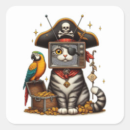 Een schattige Pirate Cat met TV op het hoofd Vierkante Sticker