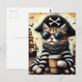Een Schattige piratenkat met een koffie-encaustic Briefkaart (Voorkant / Achterkant)