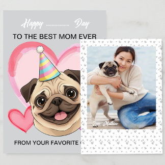 Een schattige Pug bij een speciale gelegenheid voo Feestdagenkaart