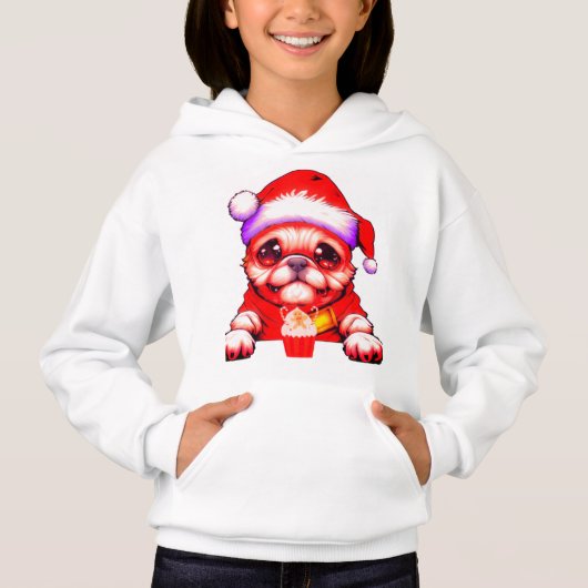Een schattige pugdog met Santa Hat en drink (Voorkant)