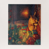 Een schattige puppy die slaapt bij een open haard legpuzzel (Verticaal)