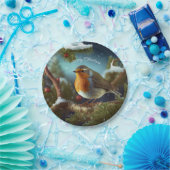 Een schattige Robin op een kerstboompapier Bord (Feest)