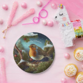 Een schattige Robin op een kerstboompapier Bord (Feest)