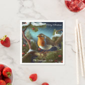 Een schattige Robin op een kerstboompapier Bord Servet (Insitu)