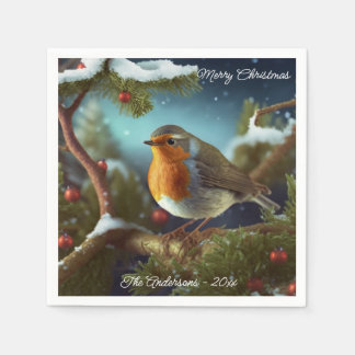 Een schattige Robin op een kerstboompapier Bord Servet