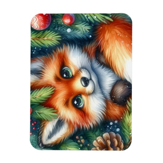 Een schattige rode kerstvos magneet (Verticaal)