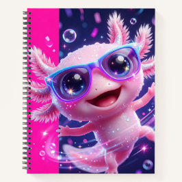 Een schattige roze axolotl met glinsterende ogen notitieboek