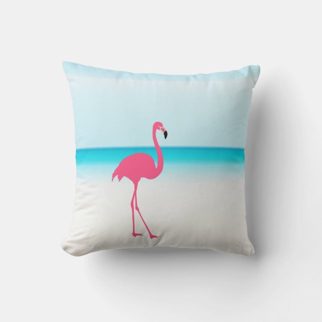 Een schattige roze flamingo op het strand kussen (Voorkant)
