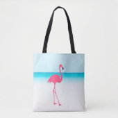 Een schattige roze flamingo op het strand tote bag (Voorkant)