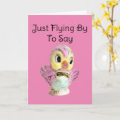 Een Schattige  roze vogel, verjaardag Kaart (Gele Bloem)